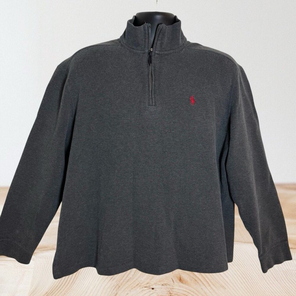 Polo Ralph Lauren Sweater Sweatshirt Sz XLarge Mens Charcoal 1/4 Zip 100% Cotton